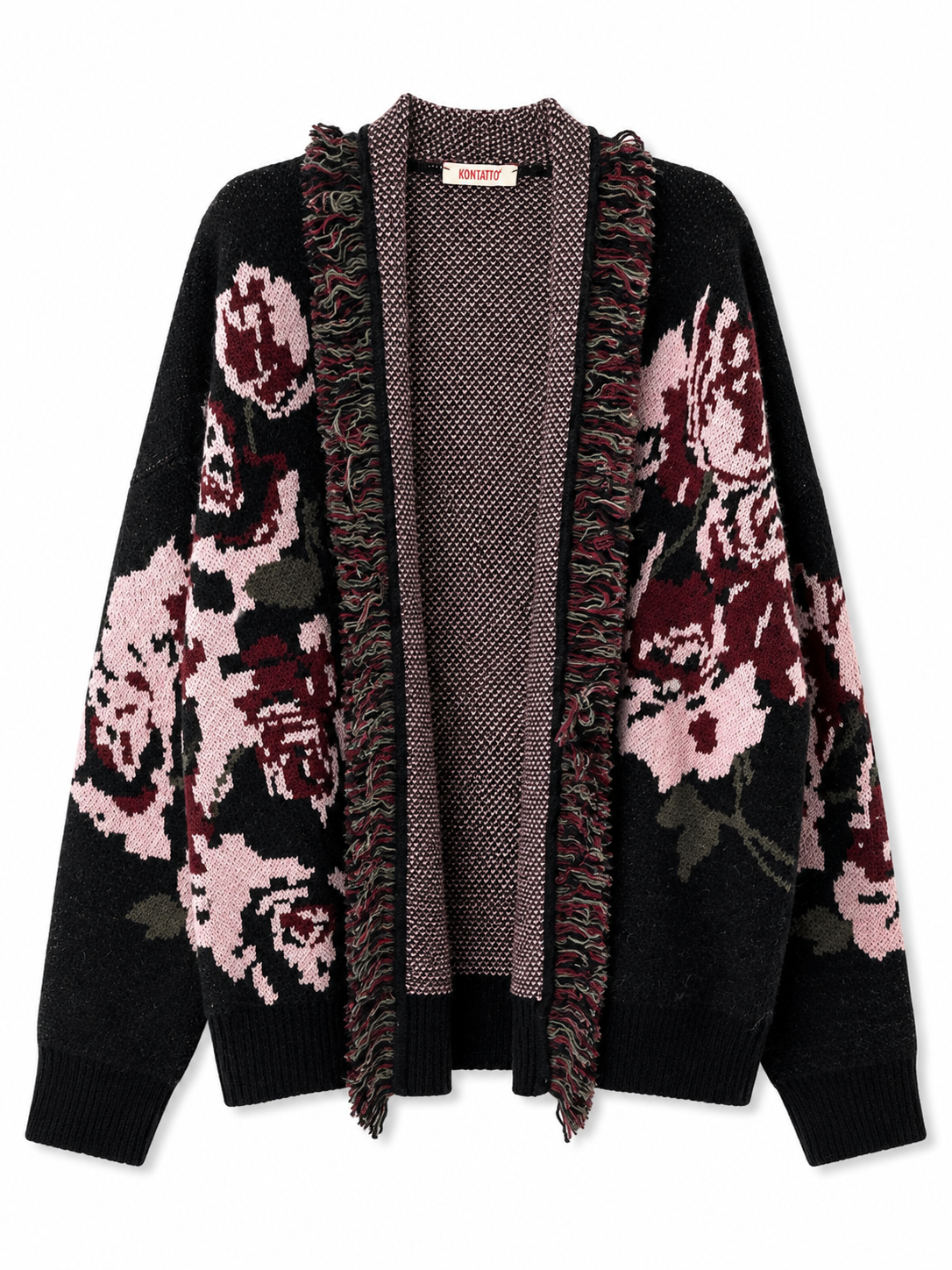 Cardigan jacquard floreale con frange - KONTATTO