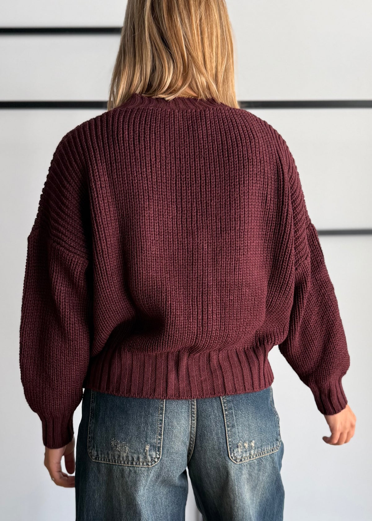Cardigan chunky vino con bottoni - ZAHJR
