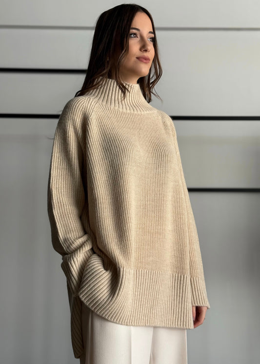 Maglia dolcevita a coste laterali -KONTATTO
