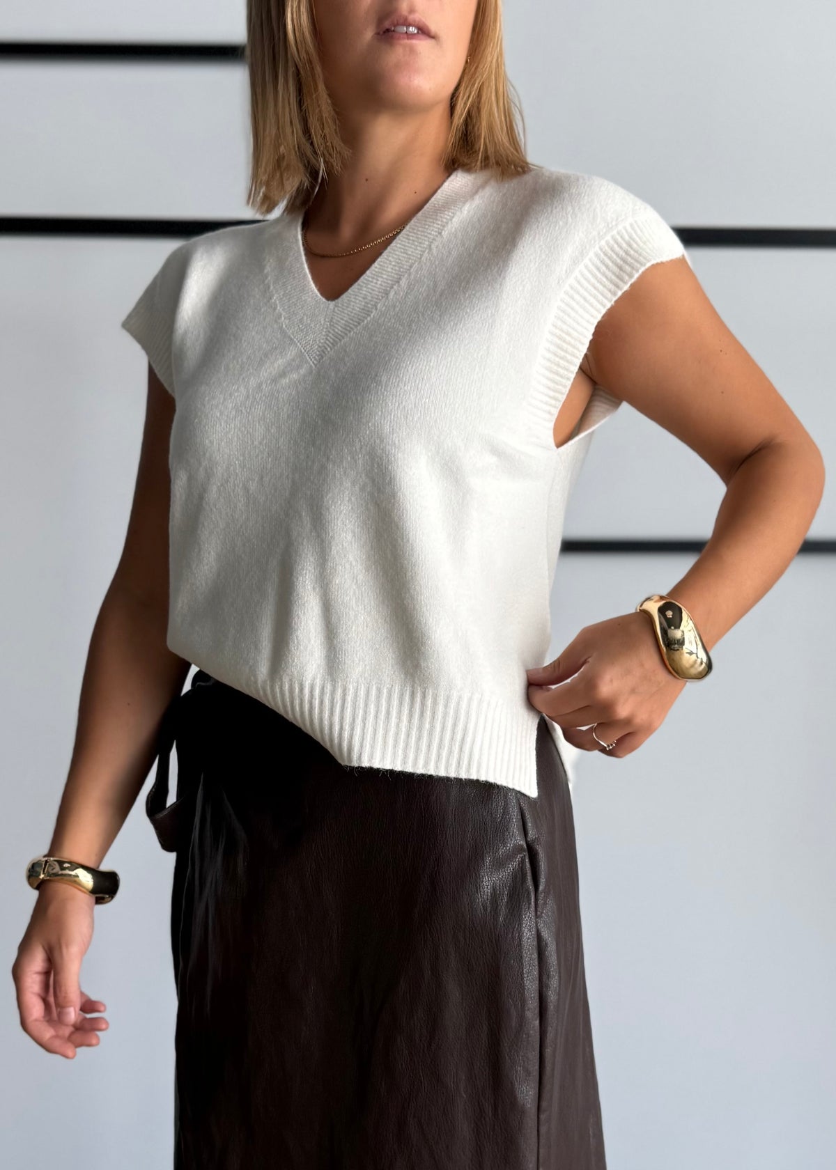 Gilet in maglia con scollo a V latte - ZAHJR