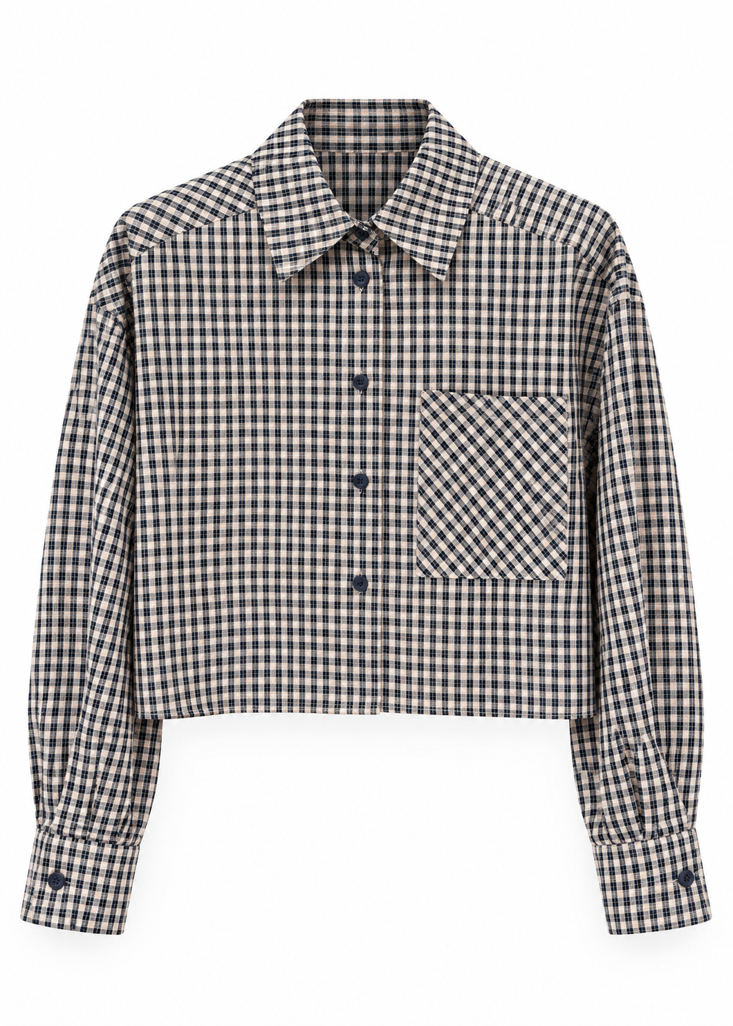 Camicia cropped a quadri con taschino
