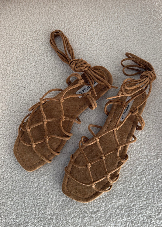 Sandali alla schiava in suede camel