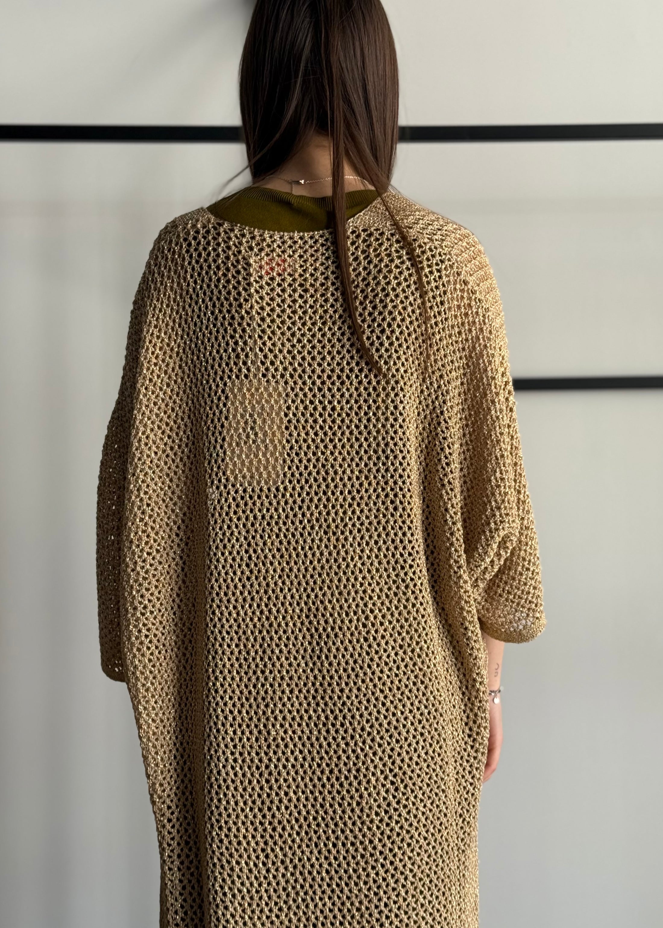 Cardigan lungo KONTATTO traforato con frange