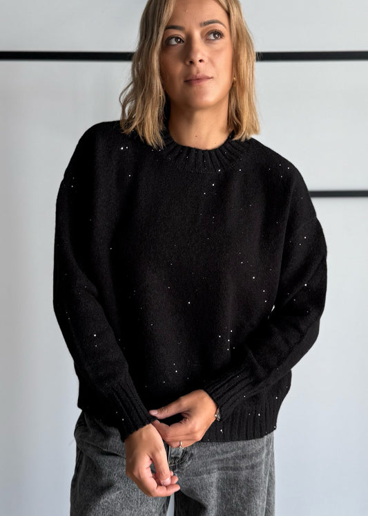Maglia over nero con micro paillettes - ZAHJR