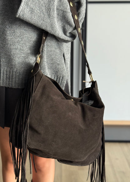 Borsa a Spalla in Camoscio con Frange