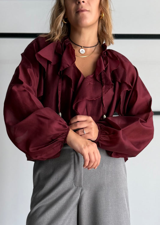 Blusa con volant vino - PHILIALOFT