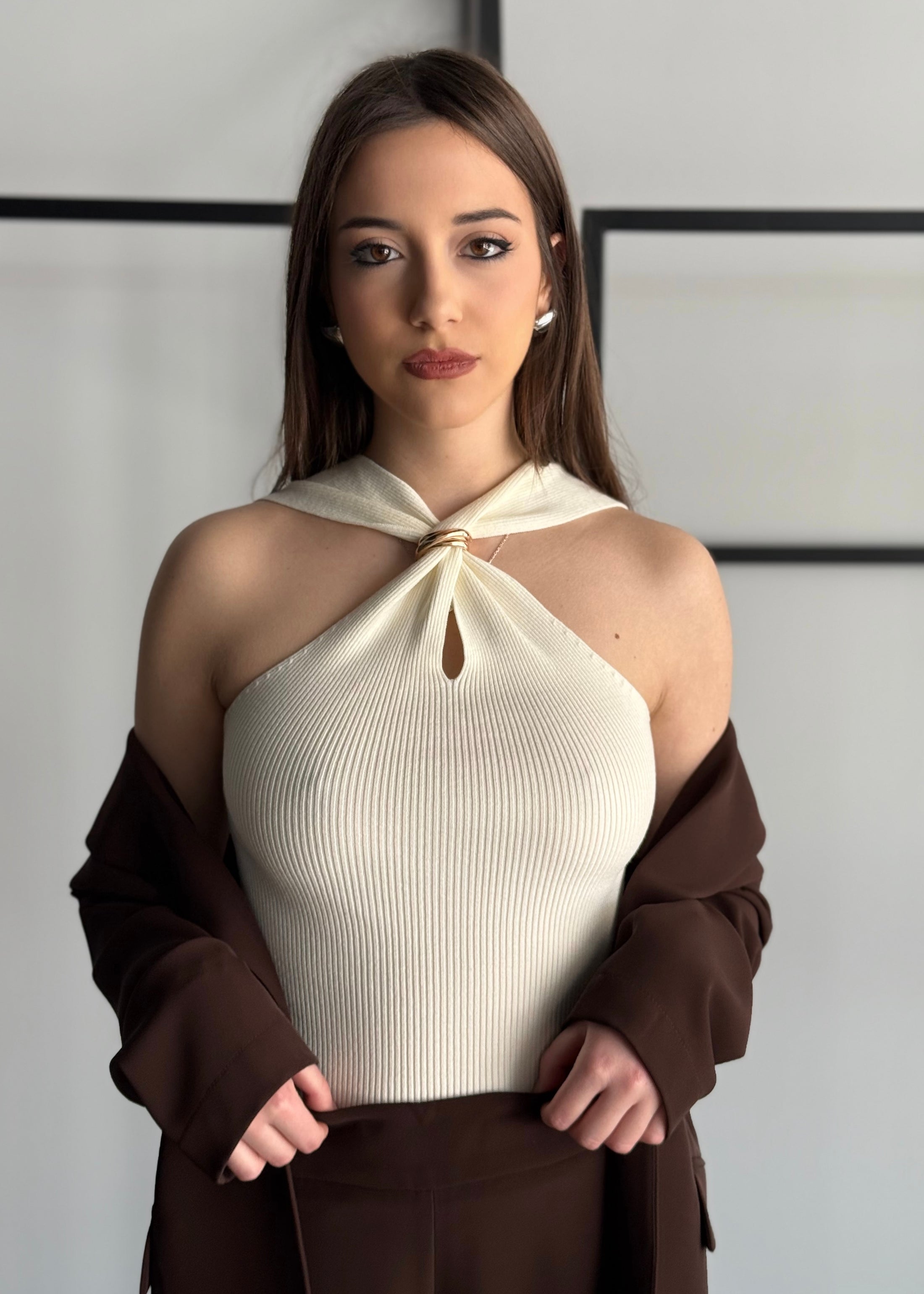 Top KONTATTO panna con incrocio
