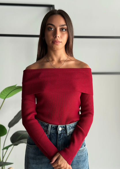 Maglia a coste con scollo Bardot -KONTATTO