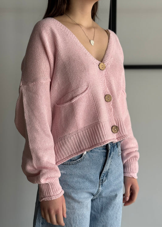 Cardigan ZAHJR rosa con bottoni in legno