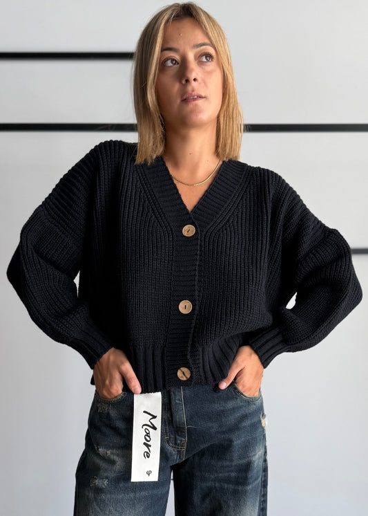 Cardigan chunky blu con bottoni - ZAHJR