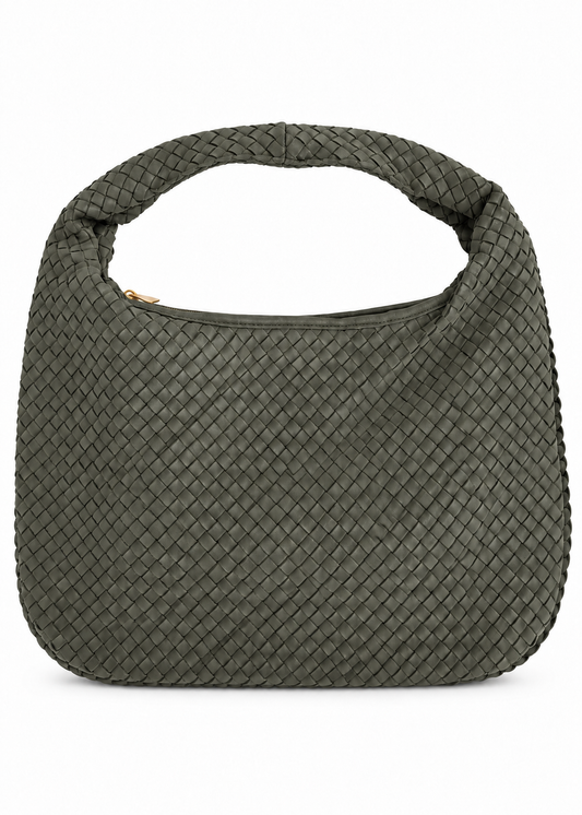 Borsa hobo intrecciata in suede militare