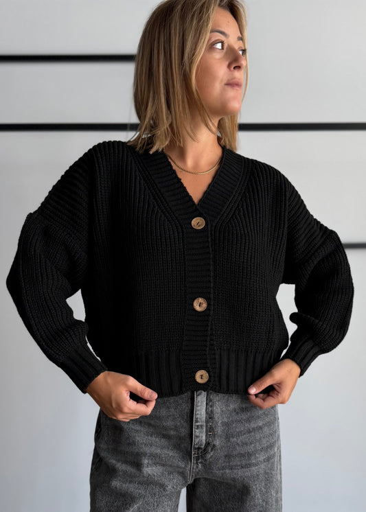 Cardigan chunky nero con bottoni - ZAHJR