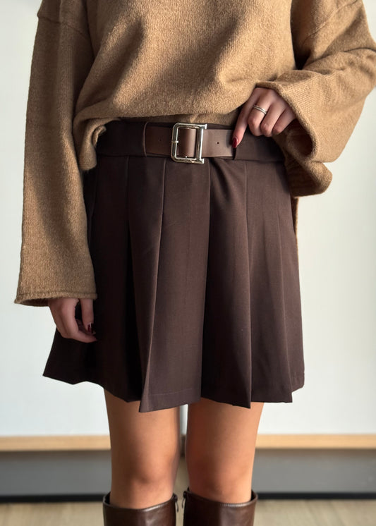Gonna a pieghe moro con zip laterale -LUMINA