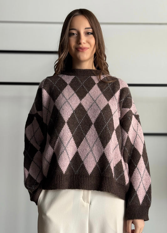 Maglia girogola con stampa a rombi -KONTATTO