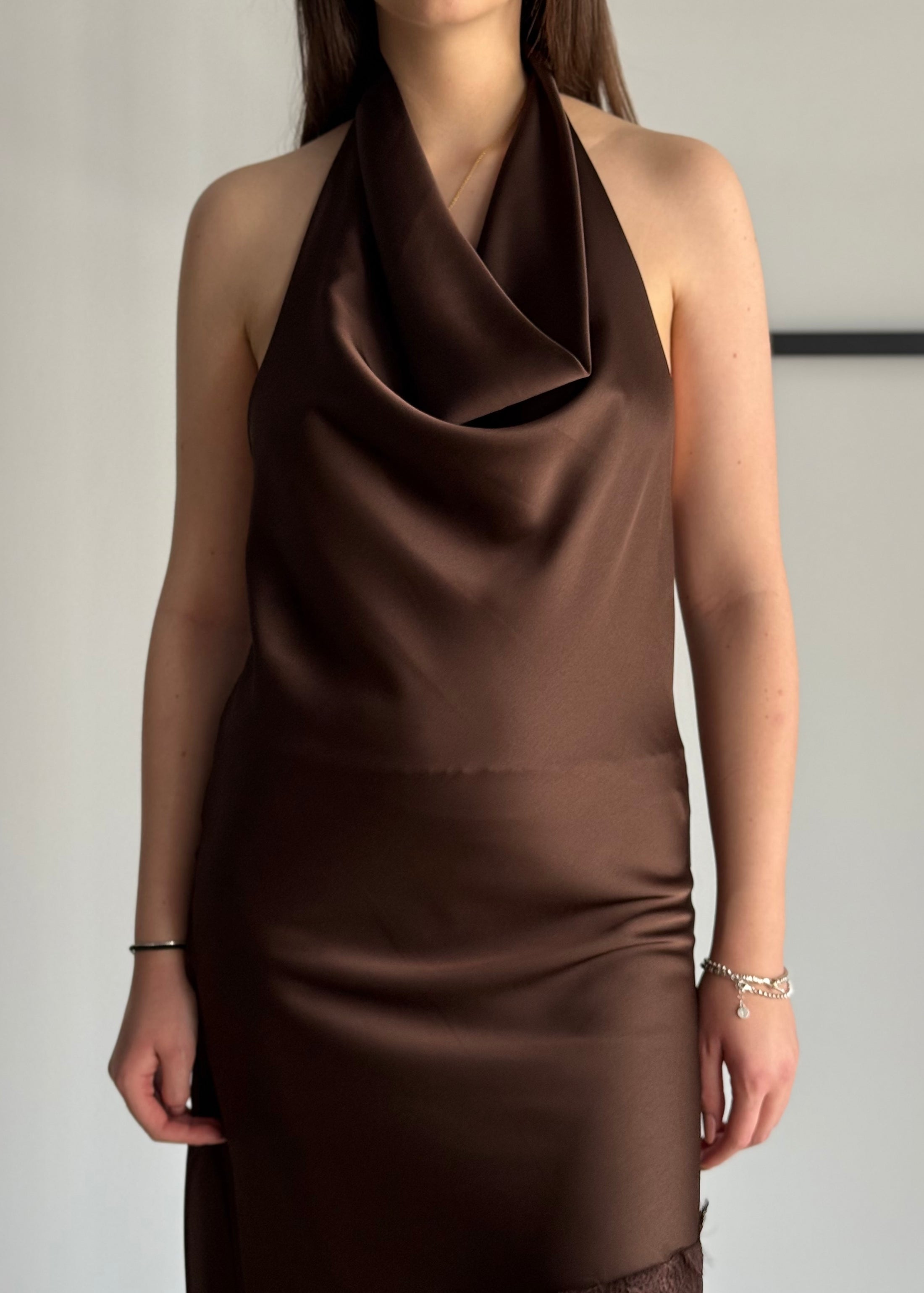 Abito lungo satin ZAHJR moro con pizzo