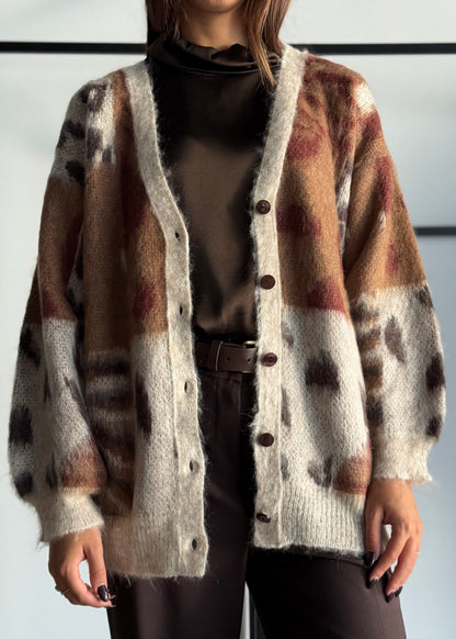 Cardigan morbido in fantasia animalier e geometrica -KONTATTO