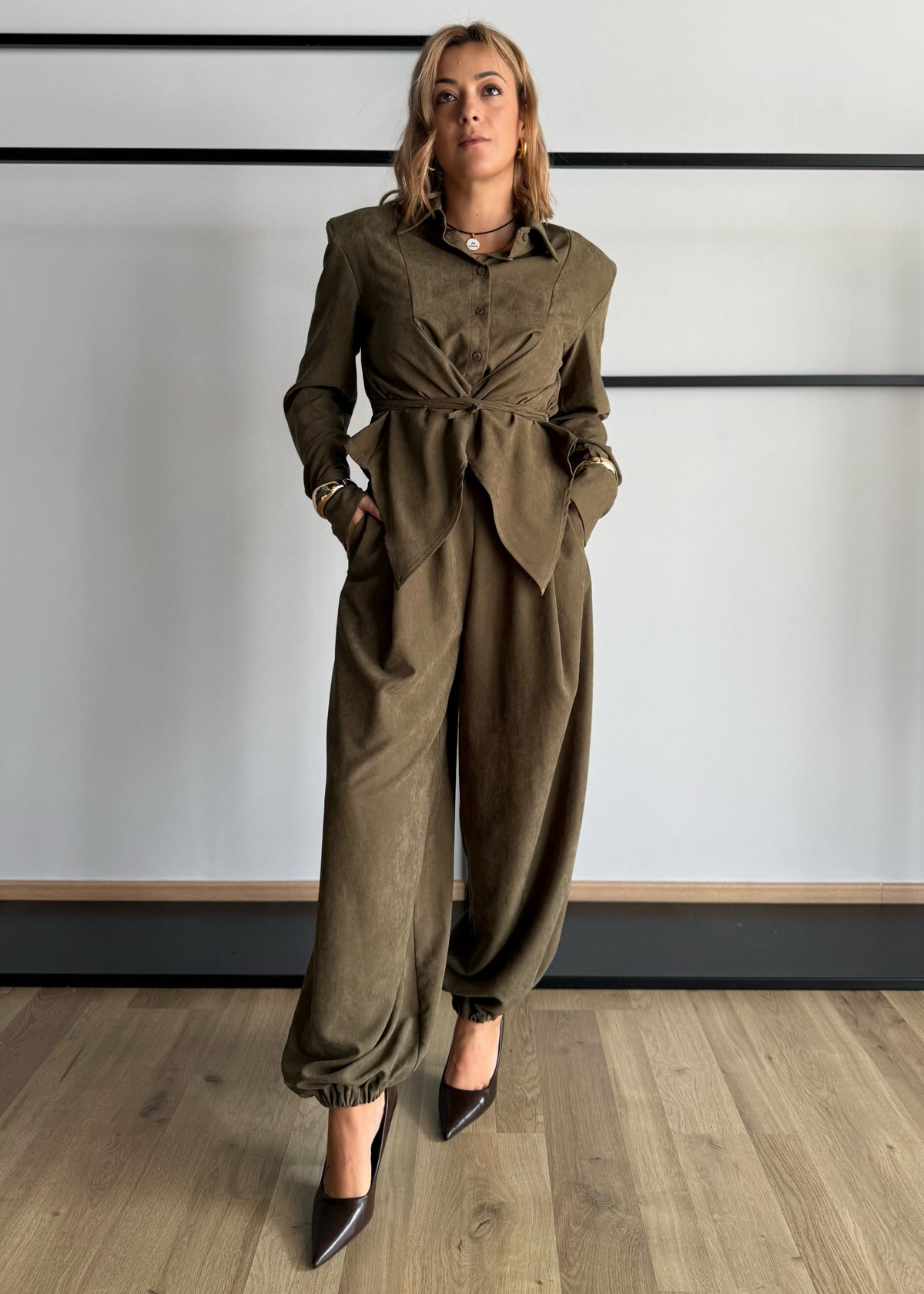 Camicia cropped militare effetto suede - PHILIALOFT