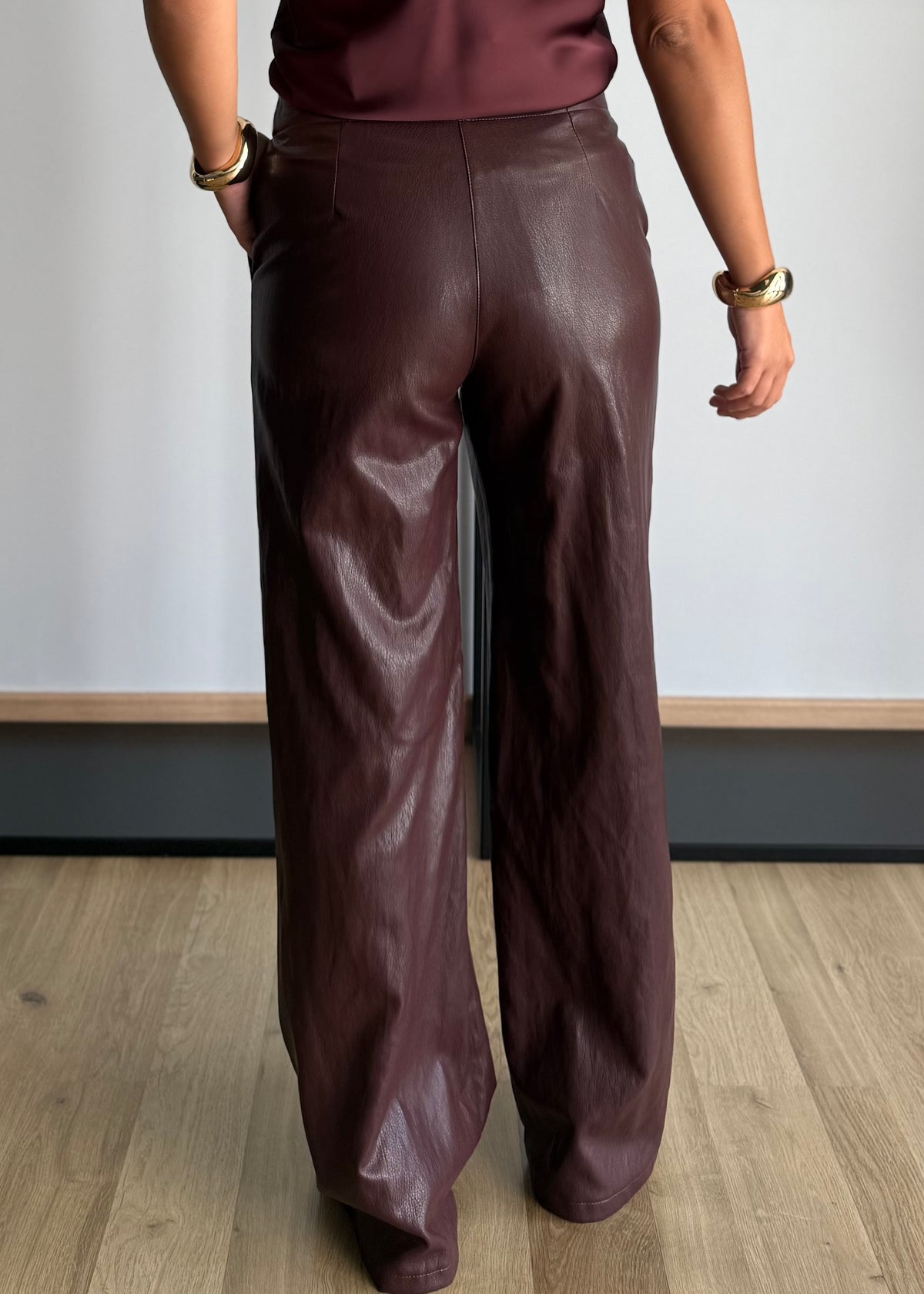 Pantalone wide leg effetto pelle vino - ZAHJR