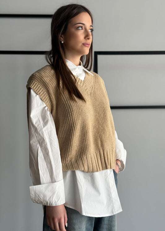 Gilet ZAHJR in maglia cammello