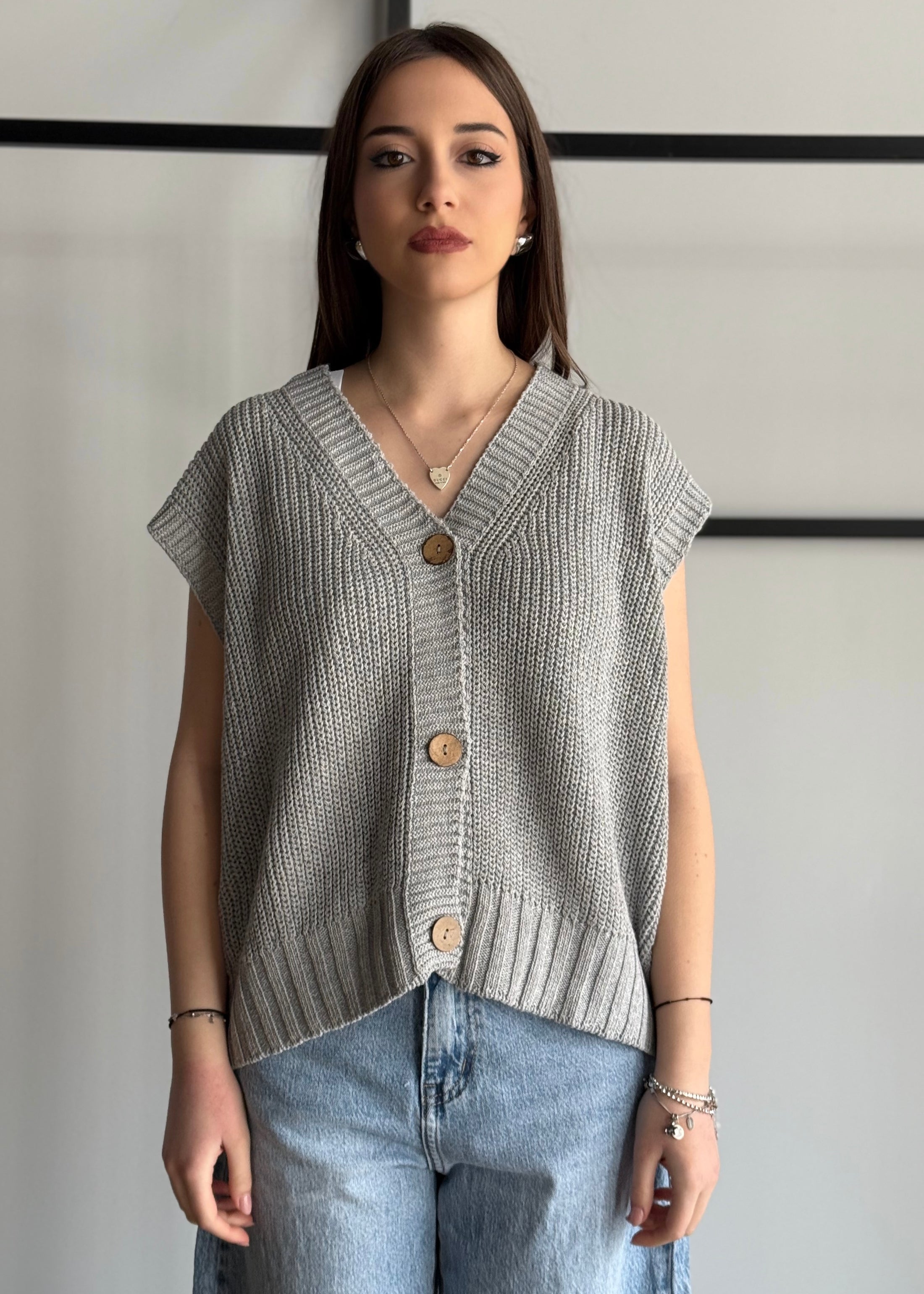 Gilet ZAHJR in maglia con bottoni perla