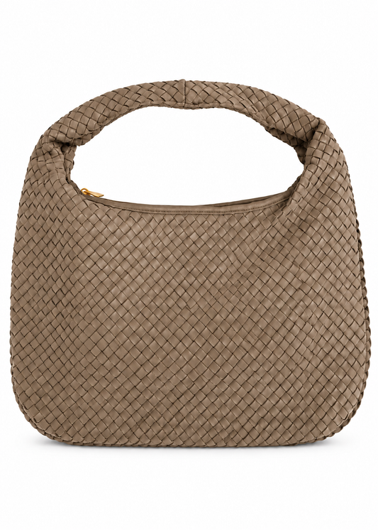 Borsa hobo intrecciata in suede taupe
