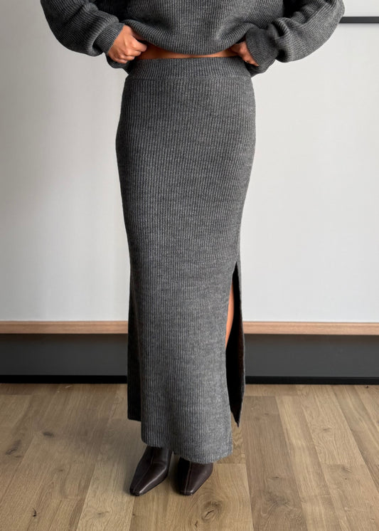 Gonna in maglia con spacco grigio - KONTATTO