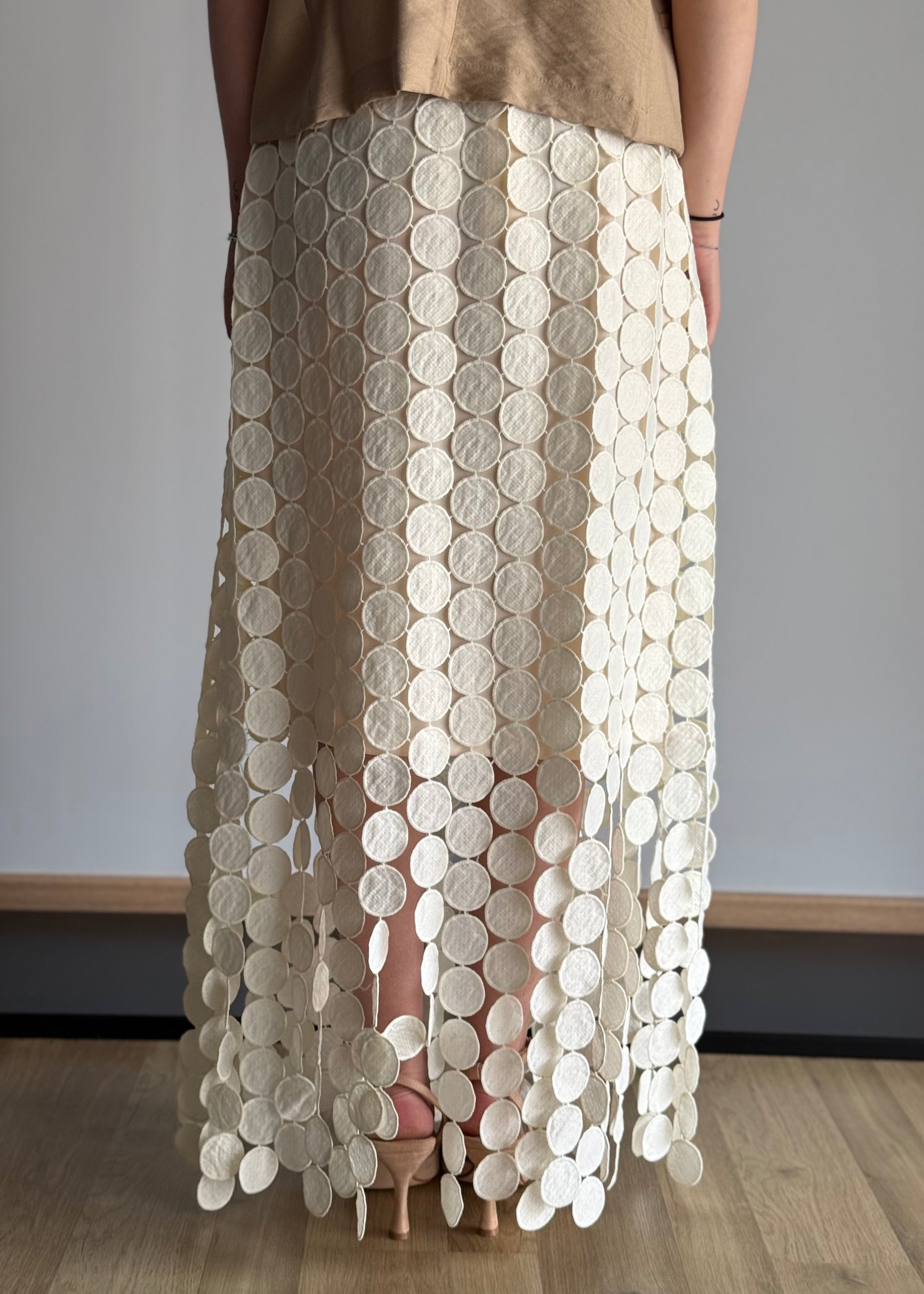 Gonna lunga crochet cerchi panna
