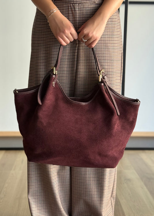 Shopper in Camoscio Bordeaux con Doppi Manici