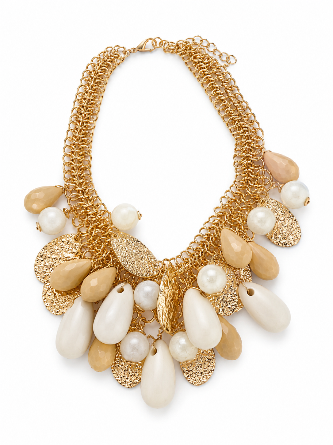 Collana oro e beige con charms pendenti