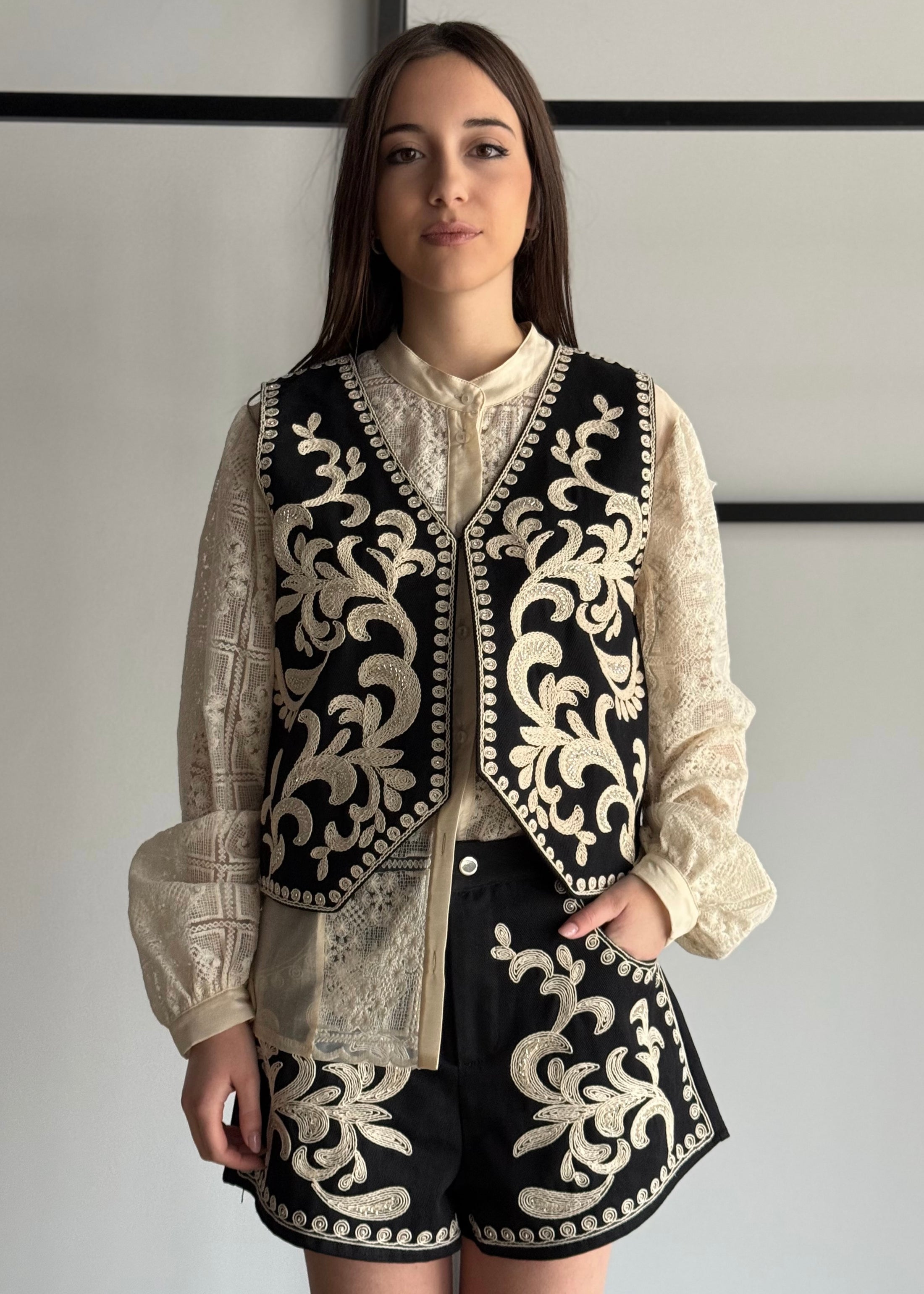 Gilet PHILIALOFT ricamato nero