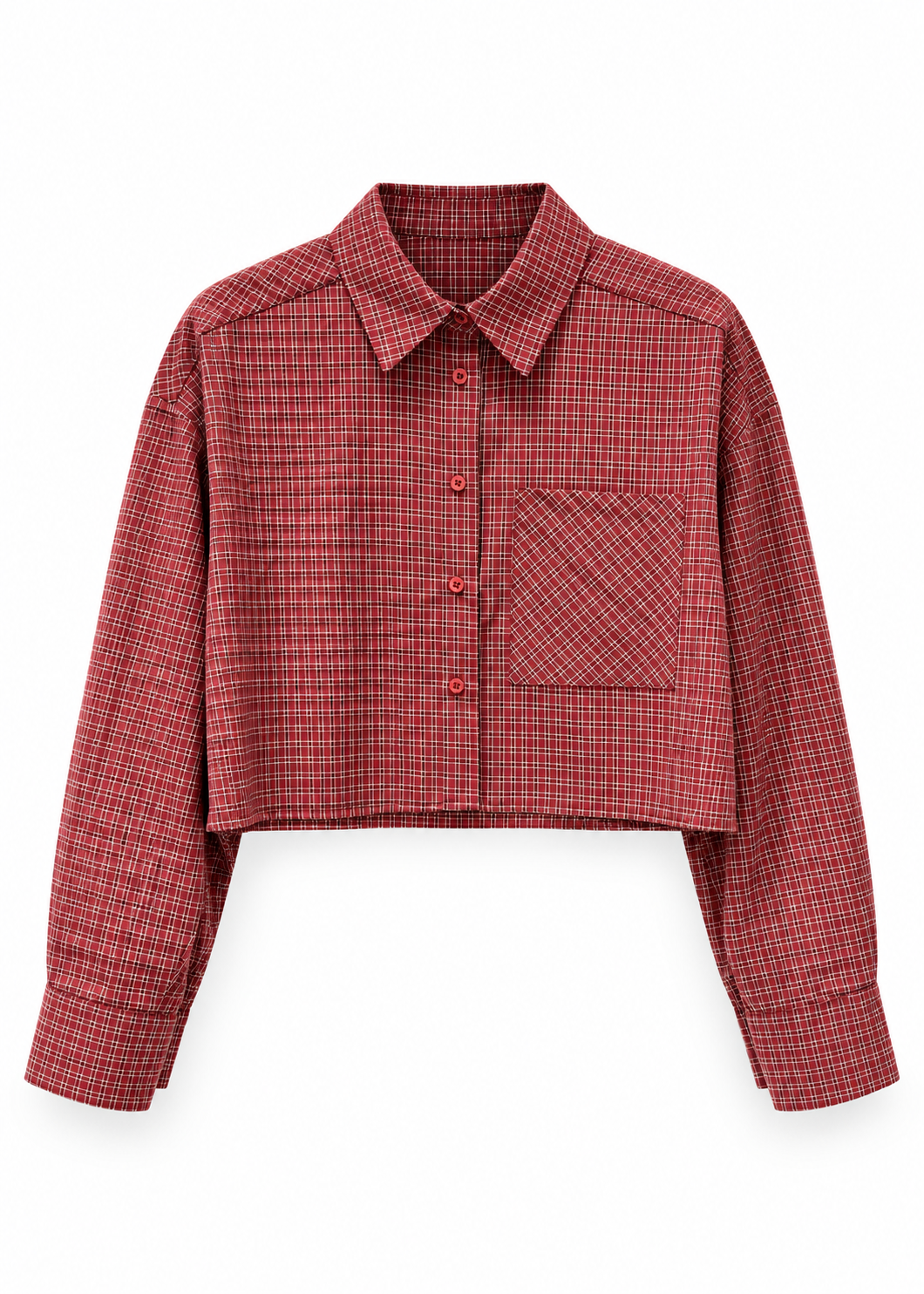 Camicia cropped a quadri con taschino