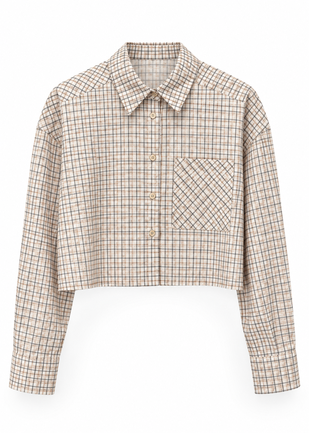 Camicia cropped a quadri con taschino