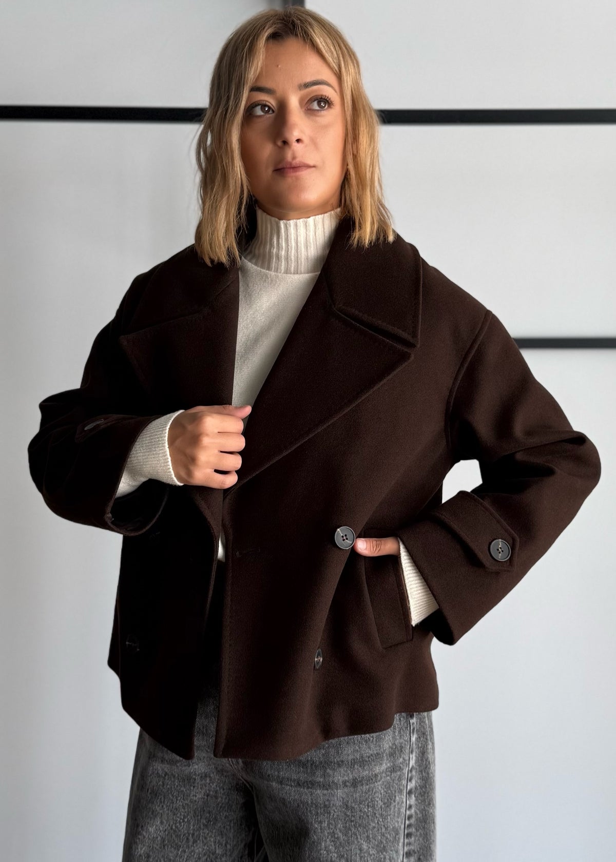 Cappotto doppiopetto moro con maxi revers - ZAHJR