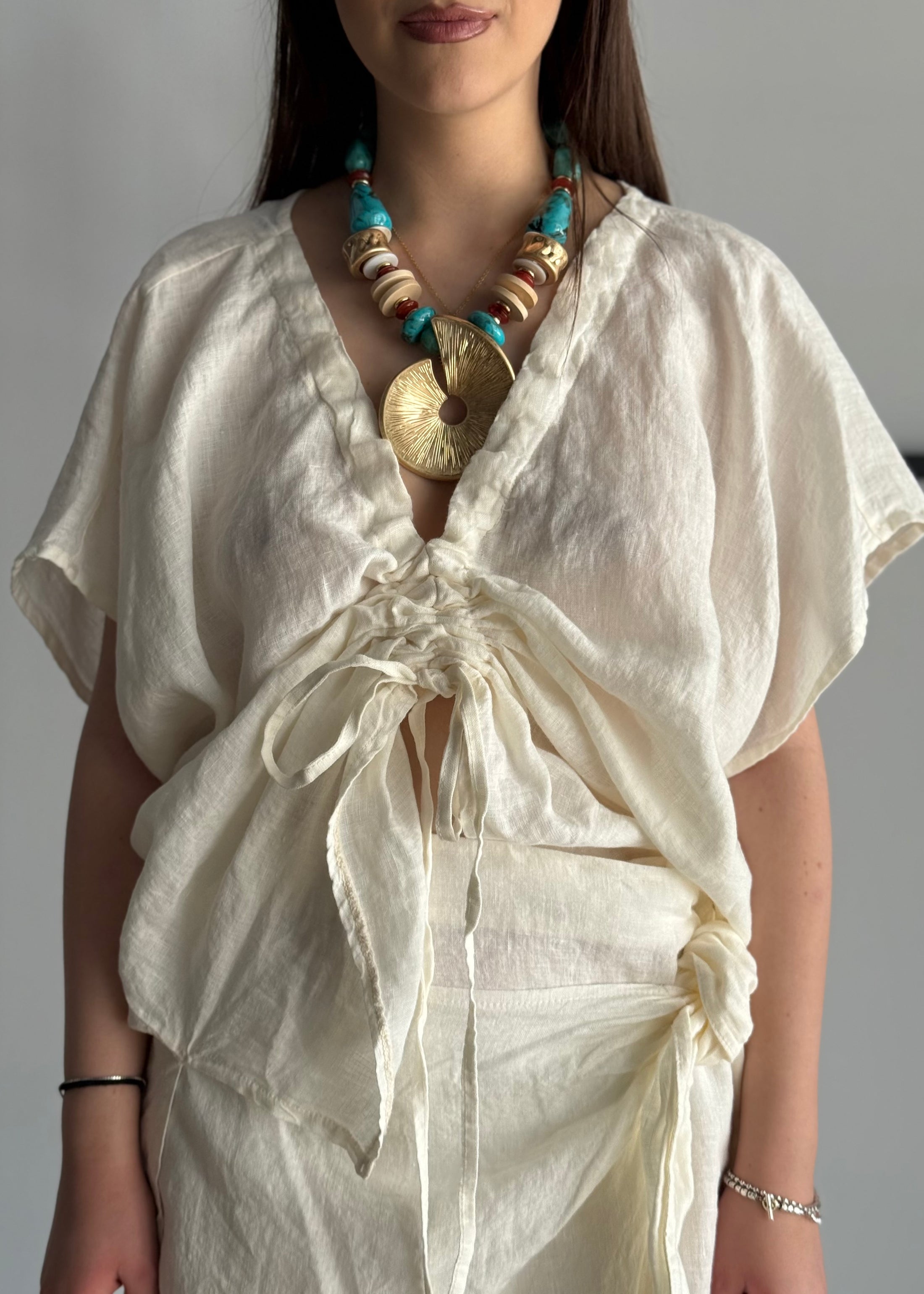 Blusa PHILIALOFT in lino burro con scollo regolabile