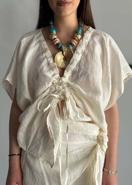 Blusa PHILIALOFT in lino burro con scollo regolabile