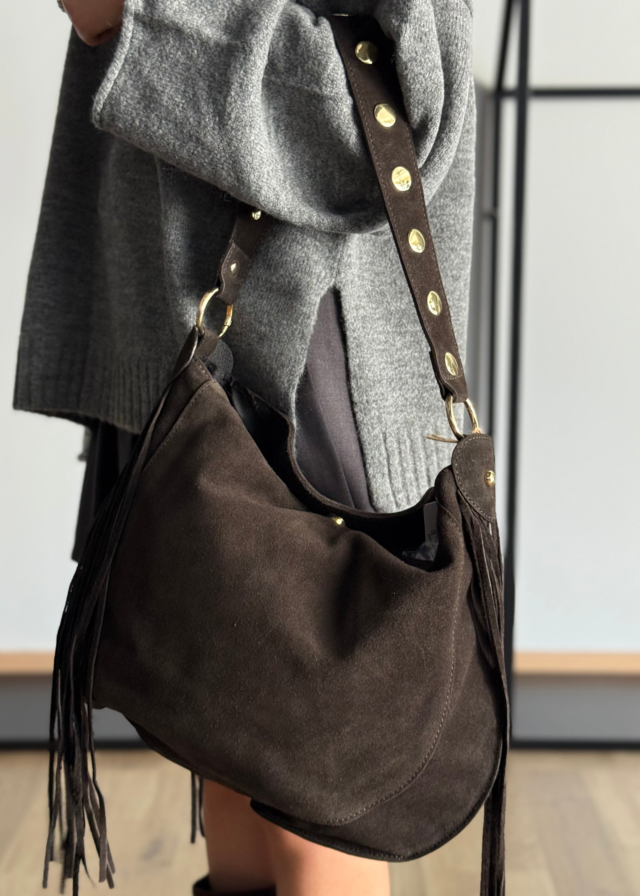Borsa a Spalla in Camoscio con Frange