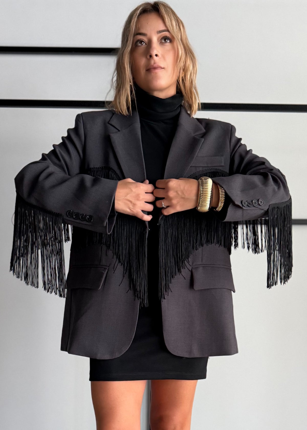 Blazer oversize con frange