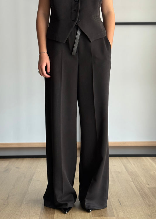 Pantaloni palazzo nero con cintura sottile nera -ZAHJR