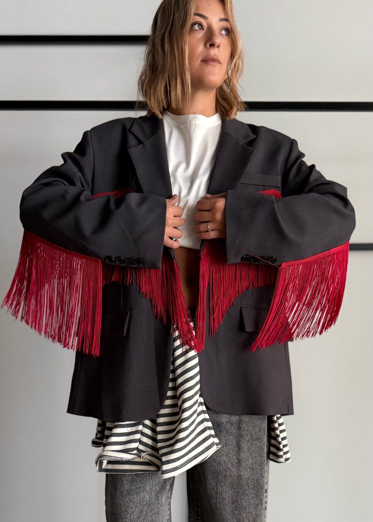 Blazer oversize con frange