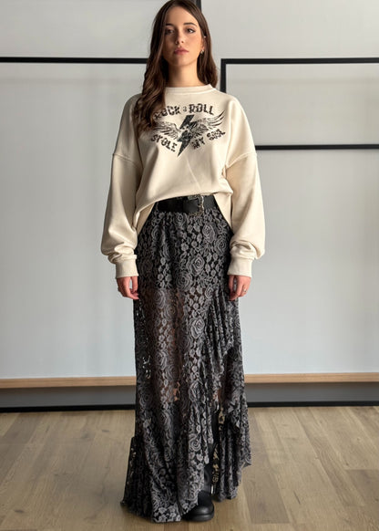 Gonna lunga in pizzo floreale con cintura western -PHILIALOFT