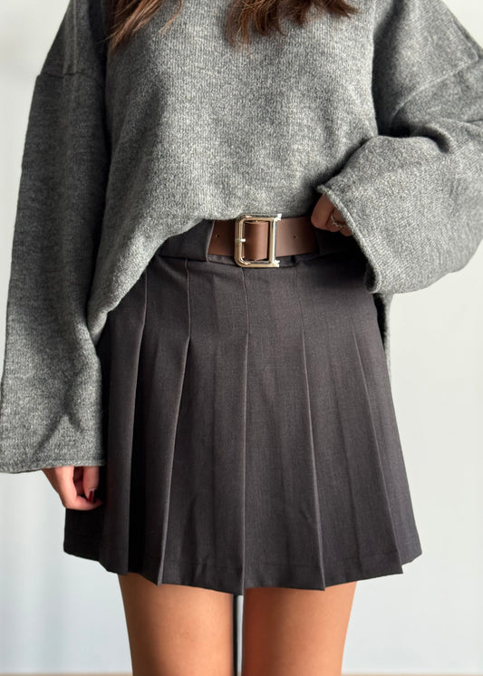 Gonna a pieghe grigia con zip laterale -LUMINA