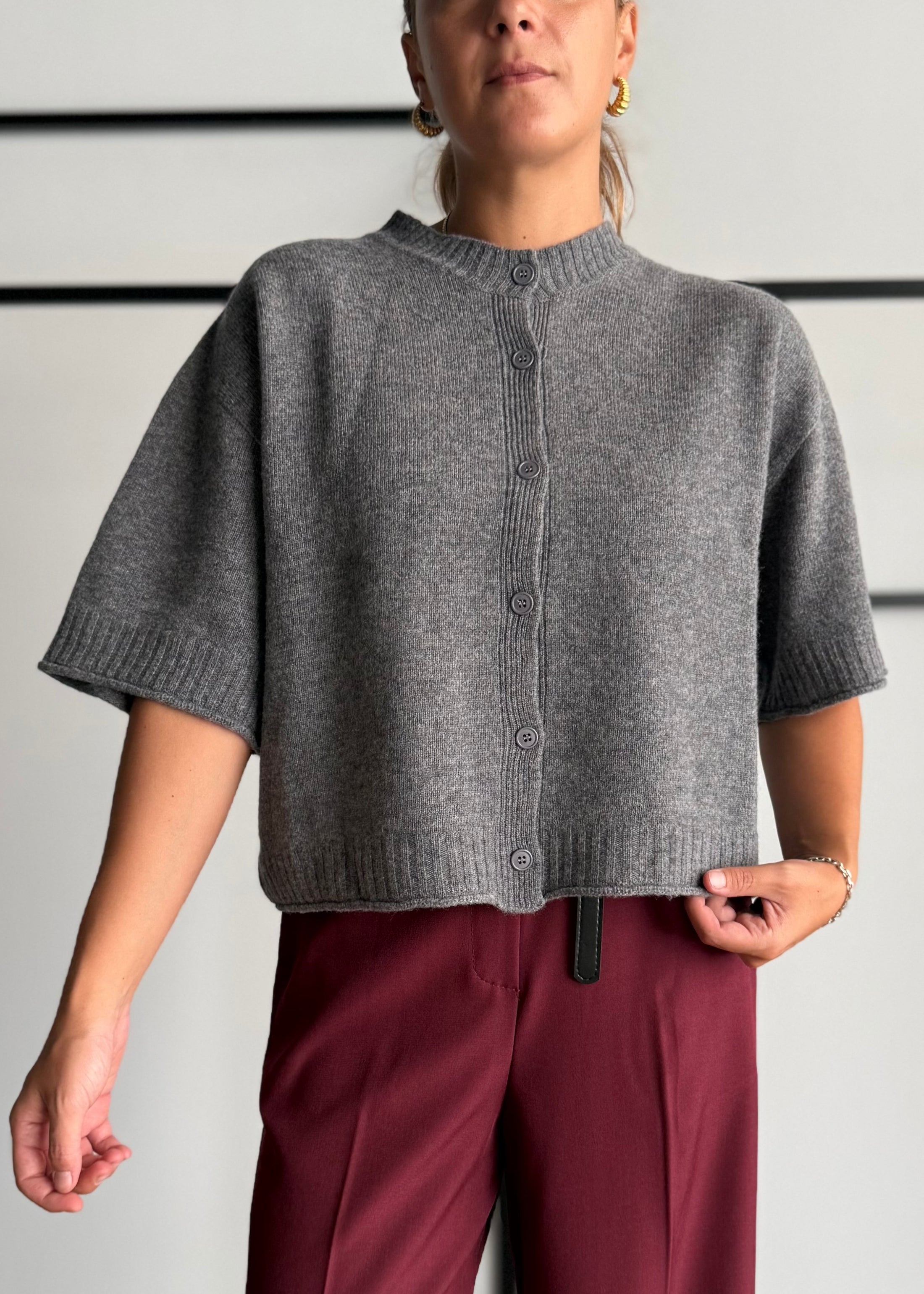 Cardigan over manica corta grigio - KONTATTO