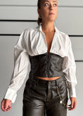 Carica l'immagine nel visualizzatore della galleria, Camicia corsetto in ecopelle moro - PHILIALOFT
