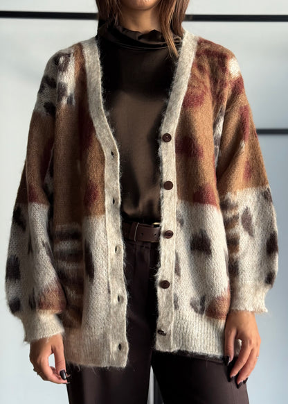 Cardigan morbido in fantasia animalier e geometrica -KONTATTO