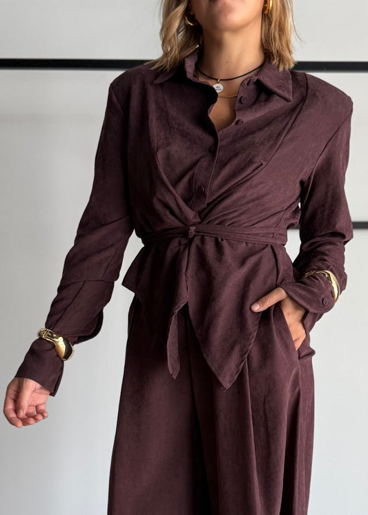 Camicia cropped vino effetto suede con lacci - PHILIALOFT