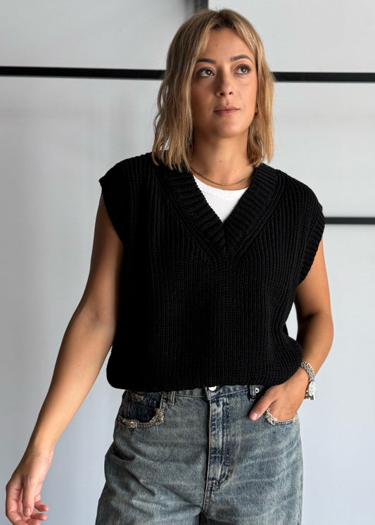 Gilet in maglia nero con scollo V - ZAHJR