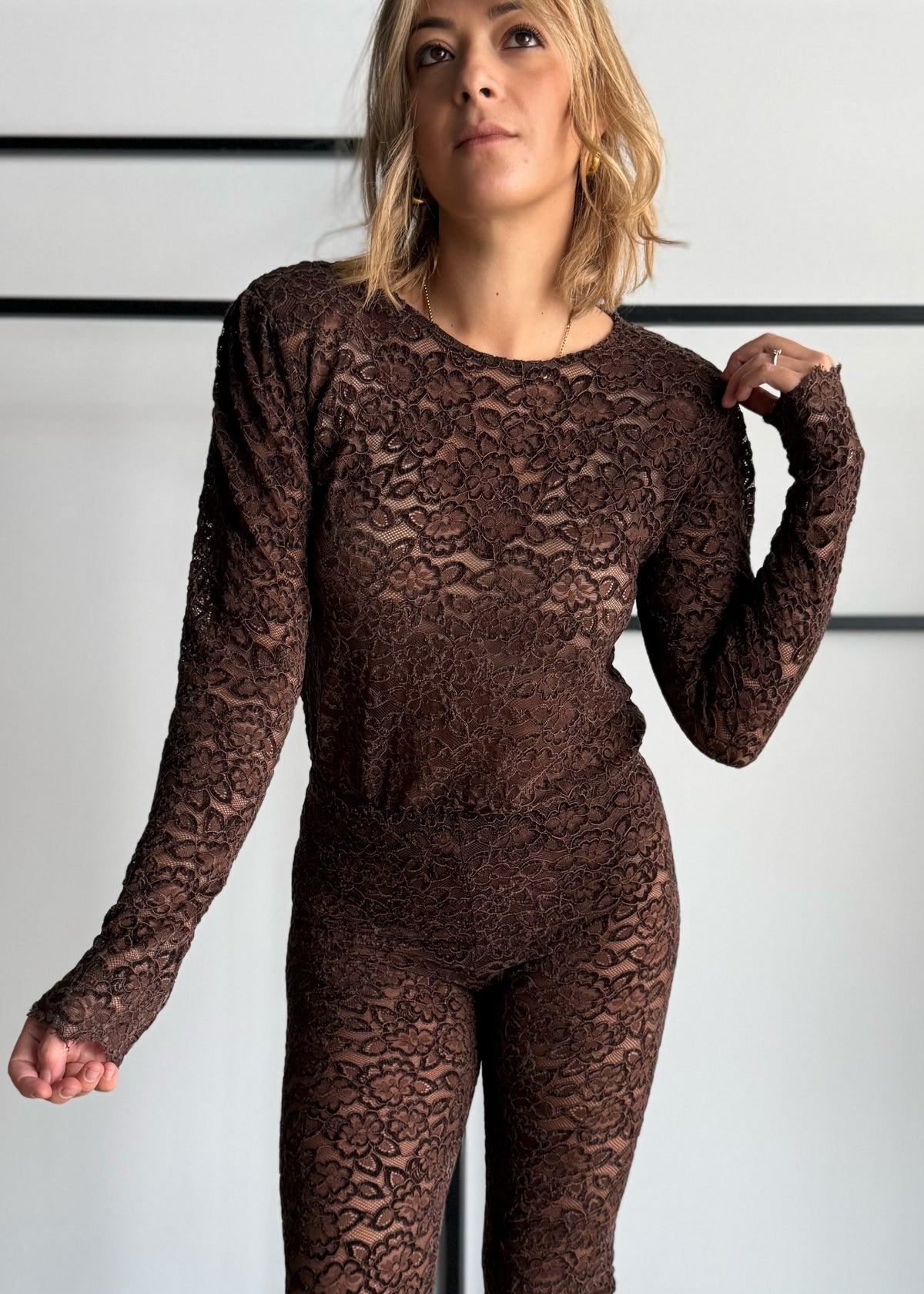 Body in pizzo floreale moro - ZAHJR