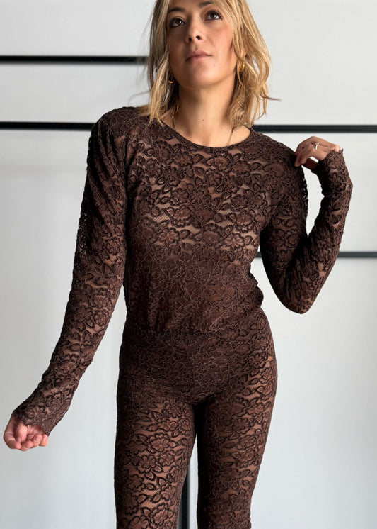 Body in pizzo floreale moro - ZAHJR