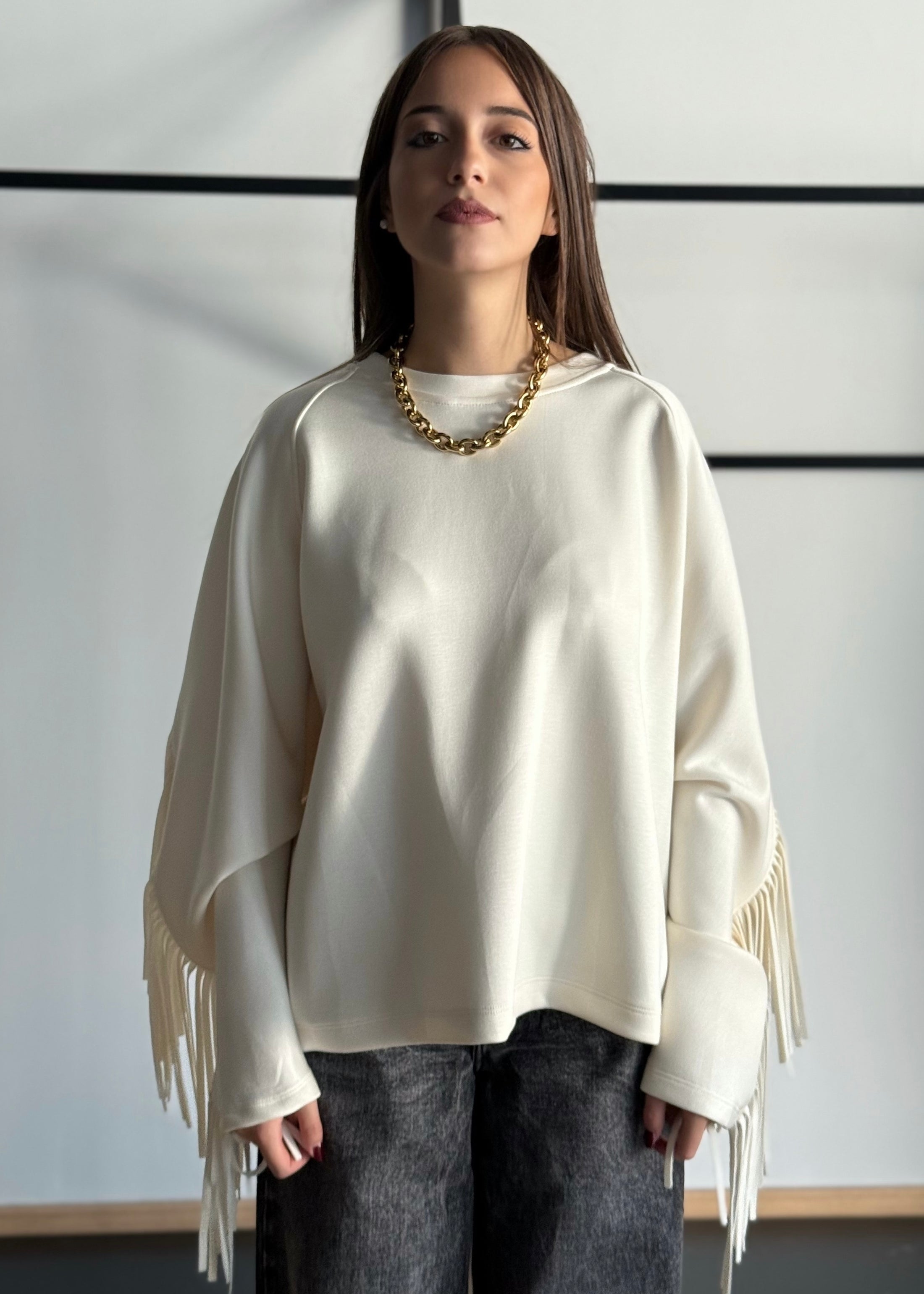Felpa con frange sulle maniche e sul retro -LUMINA