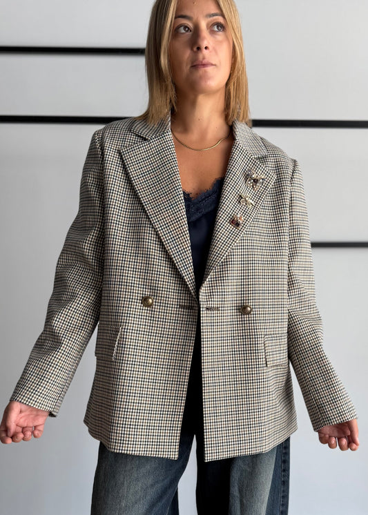 Blazer pied-de-poule con spille gioiello - ZAHJR